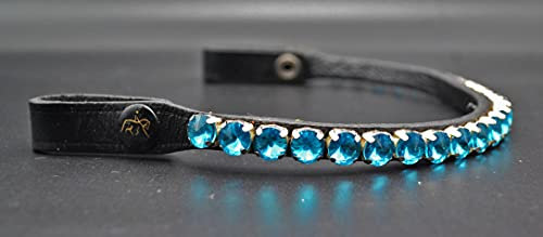 Aces Equine Schönes, geschwungenes Stirnband, 12 mm, Kristall-Stirnband für Zaumzeug mit weicher Lederpolsterung (blau, Pony 35,6 cm)