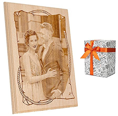Hediye Sepeti Personalisiertes Fotogeschenk auf Massivholz für besondere Glücksmomente : Hochzeit, Geburtstag, Jahrestag oder Valentinstag | 22x30cm | Als Geschenk Verpackt