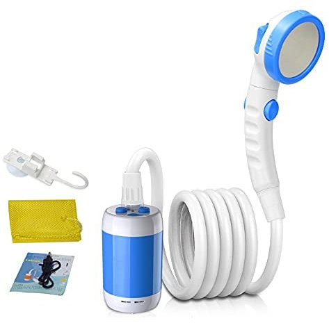 Laserbeak Portable Shower Camping Travel Shower Outdoor Electric Shower Built-in 5000mAh large capacity USB Cable Rechargeable Battery-Powered Shower for Indoor or Outdoor Personal Showering (Blue)