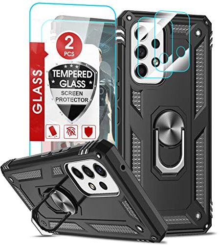 LeYi Coque pour Samsung Galaxy A53 5G avec 2 Verre Trempé et 2 Protection Camera, Anneau Support Militaire Anti-Chute Bumper Antichoc Rigide Armure Housse Etui pour Samsung A53 5G Noir