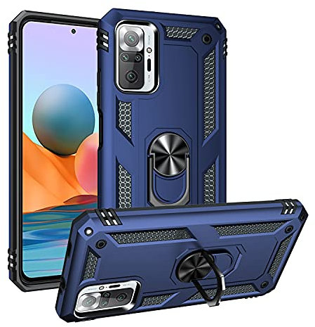 Max Power Digital Funda para móvil Xiaomi Redmi Note 10 Pro con Anillo Giratorio 360 Metálico Imán Carcasa Magnética Rígida Antigolpes Resistente Soporte Bumper Case (Xiaomi Redmi Note 10 Pro, Azul)