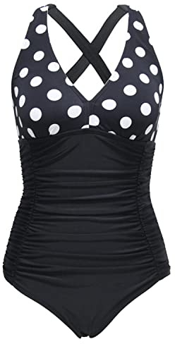 LA ORCHID Damen Strand Swimwear V ausschnittt Push up Badeanzug bauchweg Urlaub high Waist bademode Badeanzug Vintage