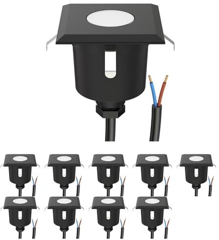 ledscom.de 10 Stück LED Bodeneinbauleuchte AGENA für außen, IP65, schwarz, eckig, 6 x 6cm, warmweiß
