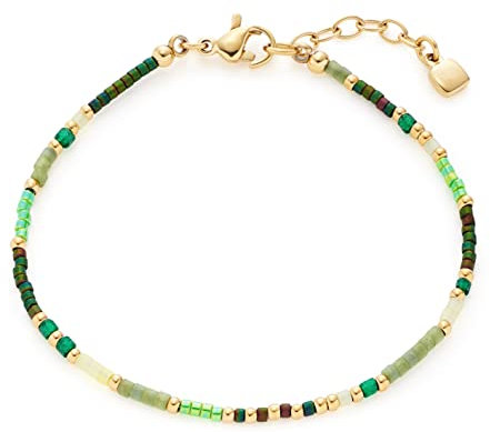 Leonardo Ciao Viva Armband aus Edelstahl, filigranes Armkettchen mit grünen Miyuki Delica Glasperlen, Perlenarmband gold, Damenschmuck, 021843