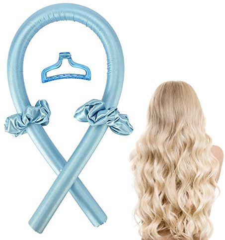 Heatless Lockenwickler Silk Hair Curler für Langes Mittleres Haar, Soft No Heat Curling Ribbon Schlaf DIY Styling Kit für Frauen Mädchen von Zuhause,Blau