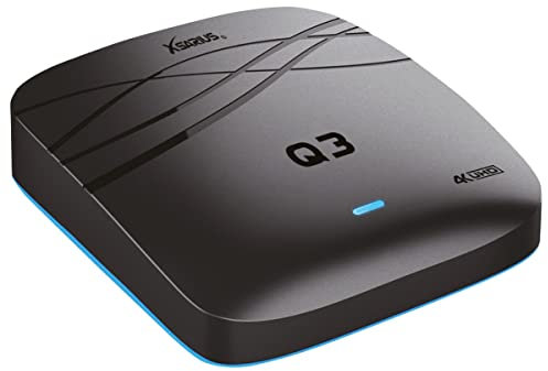 Xsarius Q3 Récepteur IP 4K UHD Android 9.0 H.265, 2,4 GHz, WiFi, LAN, MicroSD, HDMI, USB 3.0