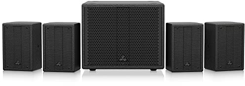 Behringer SAT 1004 BUNDLE Complete Commercial PA System with Active Subwoofer, 4 Passive Speakers & DJ Equipment Loud Speaker Setup