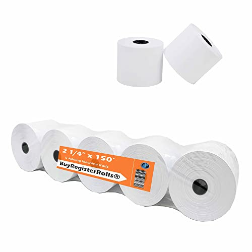 (5 Rollen) 6,4 x 45,7 m, Weiß, Papierrollen, 50 g/m², Premium-Einlagige Registrierkasse, Rechnerrolle, Druckrechner