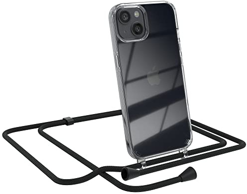EAZY CASE Handykette kompatibel mit iPhone 13 Handyhülle mit Umhängeband, Handykordel mit Schutzhülle, Silikonhülle, Hülle mit Band, Stylische Kette für Smartphones, Schwarz - Clips Schwarz