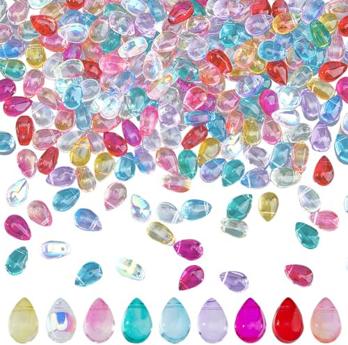 HOBBIESAY 200pcs Top Taladrado Cuentas de Vidrio 9x6x5mm Aleatorio Mezclado Lágrima Checa Cuentas de Vidrio Transparente Gota de Agua Cristal Cuentas de Cristal de Color Mixto Charm para DIY