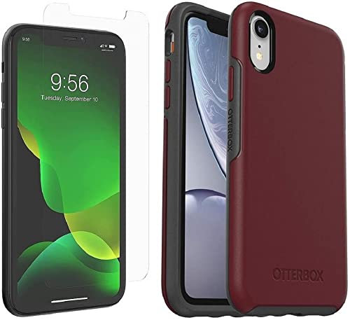 OtterBox Symmetry Series Case for iPhone XR (Only) - with Zagg Glass Elite Clear Screen Protector - Non-Retail Packaging - Fine Port (Cordovan/Slate Grey)