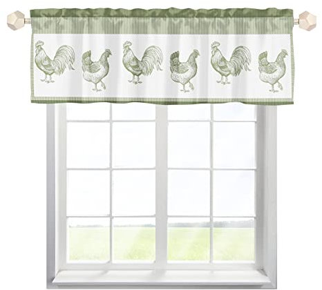 MYSLC Scheibengardinen Bistrogardine Kurze Fenster Huhn Hahn Henne Farm Tiere Grün Behandlung Vorhänge Schiebevorhang Kurz Vorhang Fenstervorhang Volant-Vorhang Multicolor 137x45cm,1 Stück