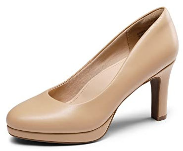 DREAM PAIRS Scarpe Eleganti con Tacco Alto Comodo Salone per Donna Tacchi Alti Classici per con Piattaforme per Feste di Lavoro Aziendali,Size 40,Nude-Pu,SDPU2365W-E