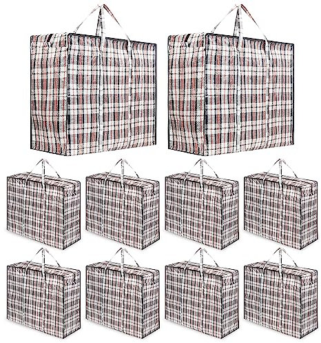 Laundry Bag Heavy Duty Storage Bags Reusable Strong Clothes Storage Bags Zip Nylon Large Boxes for Moving House Clothing & Wardrobe Storage (Pack of 10)