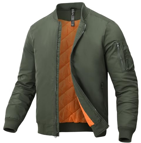 MoFiz Hombre Chaqueta Bomber Acolchado Vintage Invierno Cálida Cazadora Bombardero Grueso Abrigo Bolsillos con Cremallera