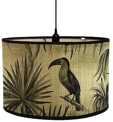 FANSU Abat-Jour en Tissu Moderne Classique Tambour Abat-jour, Remplacement Abat, Jour Fait à la Main, pour Lampe de Table, Suspension, Lampe de Chevet, Lampadaire (30 * 20cm,feuille de palmier)