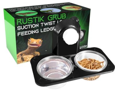 Retics & Reptiles Gecko Ledge Rustik Grub Suction Twist Lock Feeding Ledge | Feeding Shelf for Reptiles | Gecko Food Cups | Water Cups for Gecko, Lizards, Chameleon and More