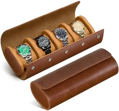 Uhren-Reiseetui für Damen und Herren, Uhrenrolle für 4 Uhren mit kratzfestem Fleece, tragbarer Uhrenrollen-Organizer, Premium-Luxus, moderne Reise-Uhrenbox für Weihnachten, Geburtstag, Festival,