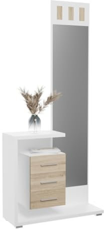 Mattfy - Mueble Recibidor Vertical, Modelo Boston, Práctico y Funcional, Color Blanco y Cambria, Medidas: 85 cm Largo x 28 cm Fondo x 190 cm Alto