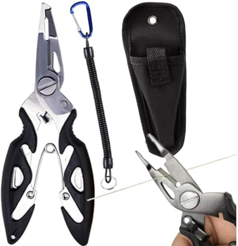 Pinze Pesca,Pinze Pesca Inox,Pinze da Pesca Multifunzione,Forbici da Pesca,Acciaio Inox Rimuovere Gancio Strumento,Attrezzatura Pesca,Leggero Gancio Durevole Line Cutter Attrezzatura con Corda Pesca