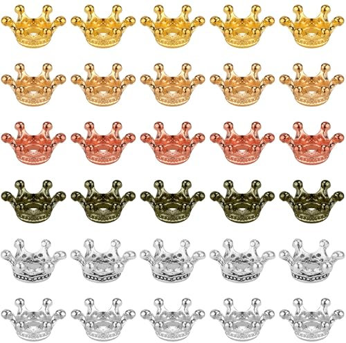 XIHIRCD 120 Stück 6 Farben Krone Anhänger, Kronen Perlen, Vintage Tibetischer Stil Mini Legierung Kronen Zum Basteln für Handwerk Heimwerken Armbänder Halsketten Schmuckherstellung Zubehör