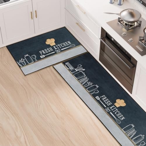 7VSTOHS Lot de 2 Tapis de Cuisine Antidérapants, Lavables, Absorbe l'eau et l'huile, pour Couloir, Salle à Manger, Entrée et Tapis de Porte, 43x75 + 43x120 cm
