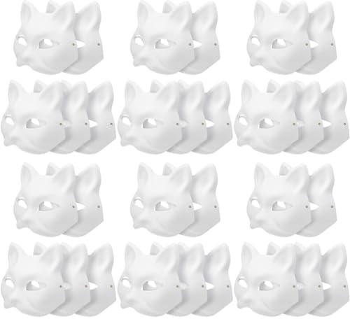 TOYANDONA Lot de 30 masques pour chat - Masques blancs en papier non peint - À faire soi-même - Pour Halloween - Demi-visage - Pour mascarade, fête cosplay