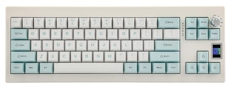 EPOMAKER Shadow-X Gasket Mechanical Keyboard with Screen, Hot Swappable 2.4ghz/Bluetooth/USB-C Wired Gaming Keyboard, 3000mAh Battery, Poron Foam, Silicon Pad (White Blue, Epomaker Flamingo Switch)