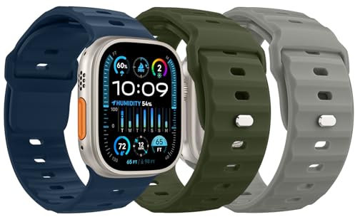 MoKo 3PZS Ocean Correa para Apple Watch Ultra 2 49mm 45mm 44mm 42mm para Hombres y Mujeres, Correa Recambio Silicona para iWatch Series 9 8 7 6 5 4 3 SE Ultra 2 1, Verde Militar/Azul Profundo/Piedra