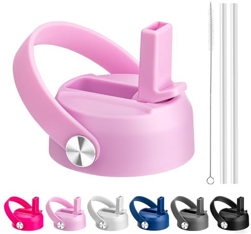 Straw Lid for Hydro Flask Wide Mouth, Replacement Lids with Straw for Hydro Flask 12 16 18 20 32 40 64oz Water Bottles, Replacement Lid Cap with Flexible Handle(Purple Pink)