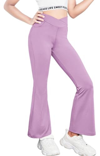 Arshiner Leggings Svasati per Ragazze Pantaloni a Zampa d'elefante per Bambini Leggings Svasati per Yoga da Danza a Vita Alta Viola 160