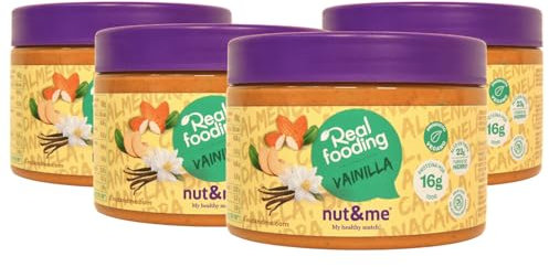 Crème Vanille et Cannelle Realfooding 1 kg nut&me | Saveur vanille | Riche en fibres | Source de fer | Source de potassium | Faible teneur en sel | Vegan | Sans gluten | Pack 4 x 250g