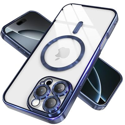 IAIYOXI Magnetic Clear Case for iPhone 11 Pro Max with Full Camera Lens Protection,Compatible with MagSafe,Plating Soft TPU Phone Case,Anti-Scratch Shockproof Slim Cover for Women Gilrs Men, Navy Blue