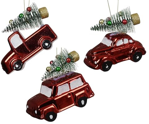 Kaemingk Christbaumschmuck Auto Kunststoff 9cm - Figur zum Aufhängen - 1 Stück Sortiert - bruchfest - Weihnachtsbaumschmuck & Christbaumanhänger für Weihnachten - Fahrzeug Automobil Rot
