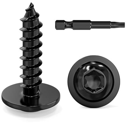 Dayalo 50 tornillos autorroscantes 4,8 x 19 mm, negro, cabeza plana de acero inoxidable con arandela, tornillos Torx, tornillos autorroscantes, tornillos para madera, cabeza lenticular, rosca