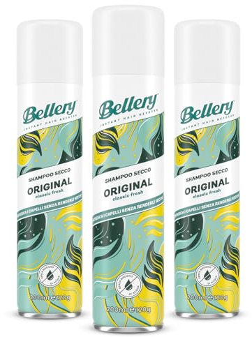 Bellery Original Classic Fresh Dry Shampoo – Trockenshampoo für alle Haartypen – erfrischende und belebende Formel – fruchtiger und blumiger Duft – 3 Shampoo Spray à 200 ml