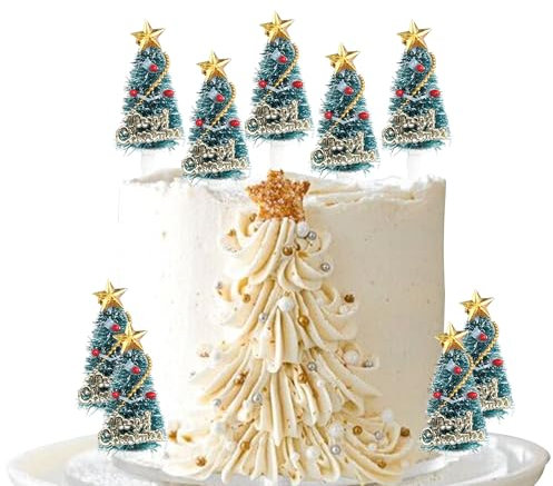 Xsstarmi 10 Pack 3D Christmas Tree Cupcake Toppers Artificial Christmas Tree Cupcake Picks for Merry Christmas Theme Baby Shower Wedding Birthday Christmas Party Cake Decorations Supplies
