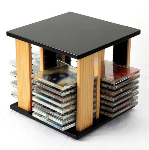 Vituord CD-DVD-Aufbewahrungsregal Für Den Schreibtisch, CD-Organizer Aus Holz, 360° Drehbares CD-Ausstellungsregal, Disc-Finishing-Regal, Fasst 45 Standard-CD-Hüllen, Für Heimkinoräume