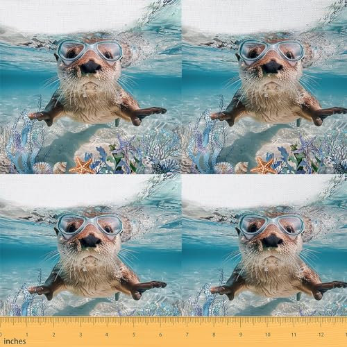 Loussiesd Jungen Mädchen Ozean Thema Stoff Meterware für Stühle Nette Otter Patchwork Stoffe Kinder Kawaii SeaLeben Stoff 92x150cm Kinder Strand Küste Unterwasser Welt Stoffpaket