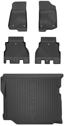 MOTOS Satz Gummifußmatten und Kofferraummatten passend für Jeep Wrangler IV ab 2017 4-türig, Rubicon, Unlimited, passt nicht für Hybrid (HEV), ohne verstellbare Rücksitze, mit Alpine-Subwoofer, Koffer