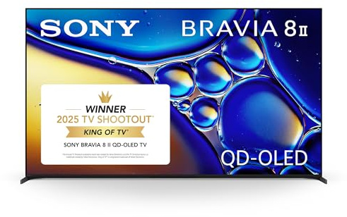 Sony BRAVIA 8 II 65 Inch TV, QD OLED, 4K Smart Google TV, XR Processor with AI Technology, Ultra Slim Design, 120hz Television, Dolby Vision/Atmos, Exclusive Features for PS5, K-65XR80M2