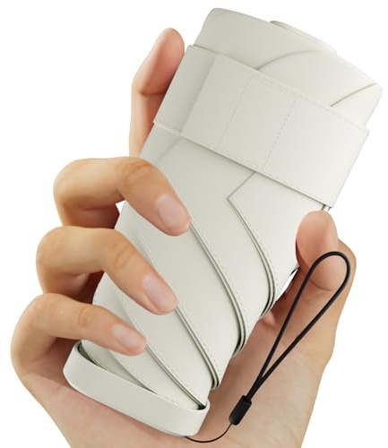 Copulan Parapluie pliant de voyage MINI Coupe - vent,idéal pour tenir dans votre poche ou votre sac,parapluie portefeuille en tissu écologique,idéal pour les déplacements quotidiens,cadeaux（Blanc）
