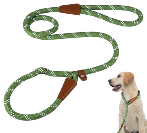 Aomig Schleppleine Verstellbarer Hundeleine für Welpen Kleine Mittlere Hunde Katzen Reflektierend Leine Führleine Nylon mit Bequemen Gepolsterter Griff Training Outdoor Laufleine Trainingsleine Grün