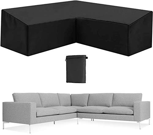 L-förmiger Sofabezug, wasserdicht, für Gartenmöbel, Eckcouch, Schonbezug für Garten, Rattan-Sofa-Abdeckung, schwarz, 300 x 300 x 98 cm, langlebig und stilvoll