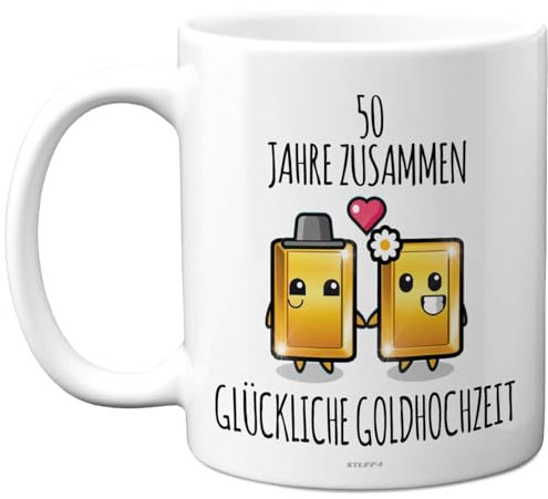50. Hochzeitstag Jahrestag Jubiläumsgeschenke - 50 Jahre Zusammen Gold Hochzeit - Hochzeitstag Tasse für Männer Frauen, 325 ml Premium-Keramiktasse, Spülmaschinenfest