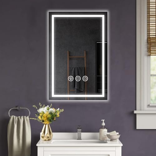 Simusi Badspiegel mit Beleuchtung LED, 40x60cm Spiegel mit Light | Wandspiegel mit Frontbeleuchtung, Antibeschlagfunktion, Dimmbar, mit 3 Einstellbaren Lichtfarben