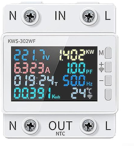 8-in-1 Energiezähler, Powermeter 2P AC Energiezähler Mobile APP Fernbedienung 170-270V/63A für Tuya Wifi (KWS-302WF)