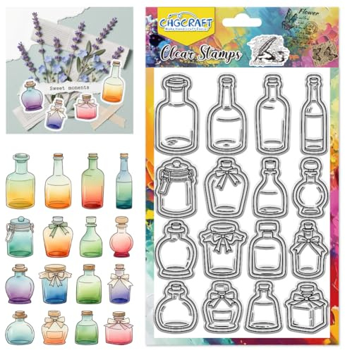 CHGCRAFT Glass Bottle Inkwell Clear Silicone Stamps Transparent Craft Stamps Set for DIY Scrapbooking Card Making Photo Album Journal Paper Craft Decor 6.3x4.3 Inch