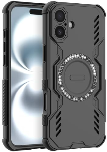 LVVFEI Case for iPhone 16 Plus 6.7 Inch, Magnetic iPhone 16 Plus Phone Case with Shockproof, Ventilation Hole Design Magnetic Ring Slim Protective Case Cover - Black