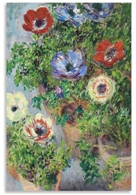 RANXAJIN Claude Monet Impressionist berühmtes Gemälde-Poster (Anemonen im Topf), ästhetischer Leinwanddruck, Kunstposter, Wandkunst, Heimdekoration, Gemälde, ungerahmt, 50 x 75 cm